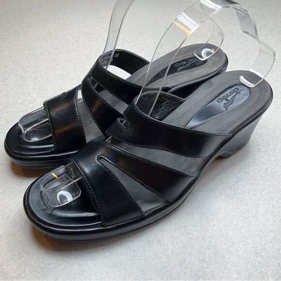 Dansko Avril Cut Out Sandal 39 Black Cabrio Leather Slip On‎ - Picture 1 of 8